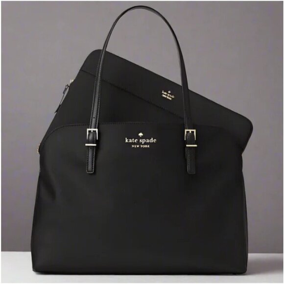 Kate Spade Large Laptop Tote Womens Black Nylon Leather Shoulder Bag Marybeth - Picture 1 of 12